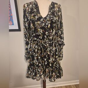 Floral Dress Topshop Nordstrom 12 Black White Red Removable Slip Delicate Sheer